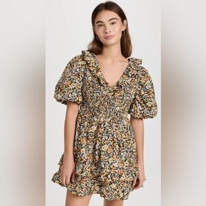 NWOT English Factory Women's Plunge V Smocked Cotton Floral Mini Dress